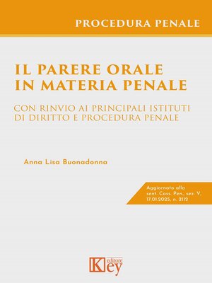 cover image of Il parere orale in materia penale